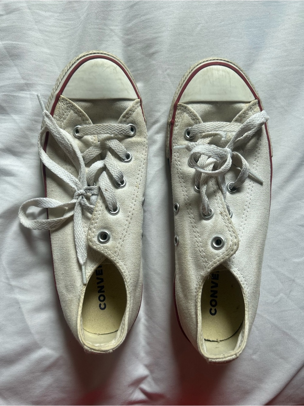 Converse White Canvas Low-Top Sneakers with Red Accent